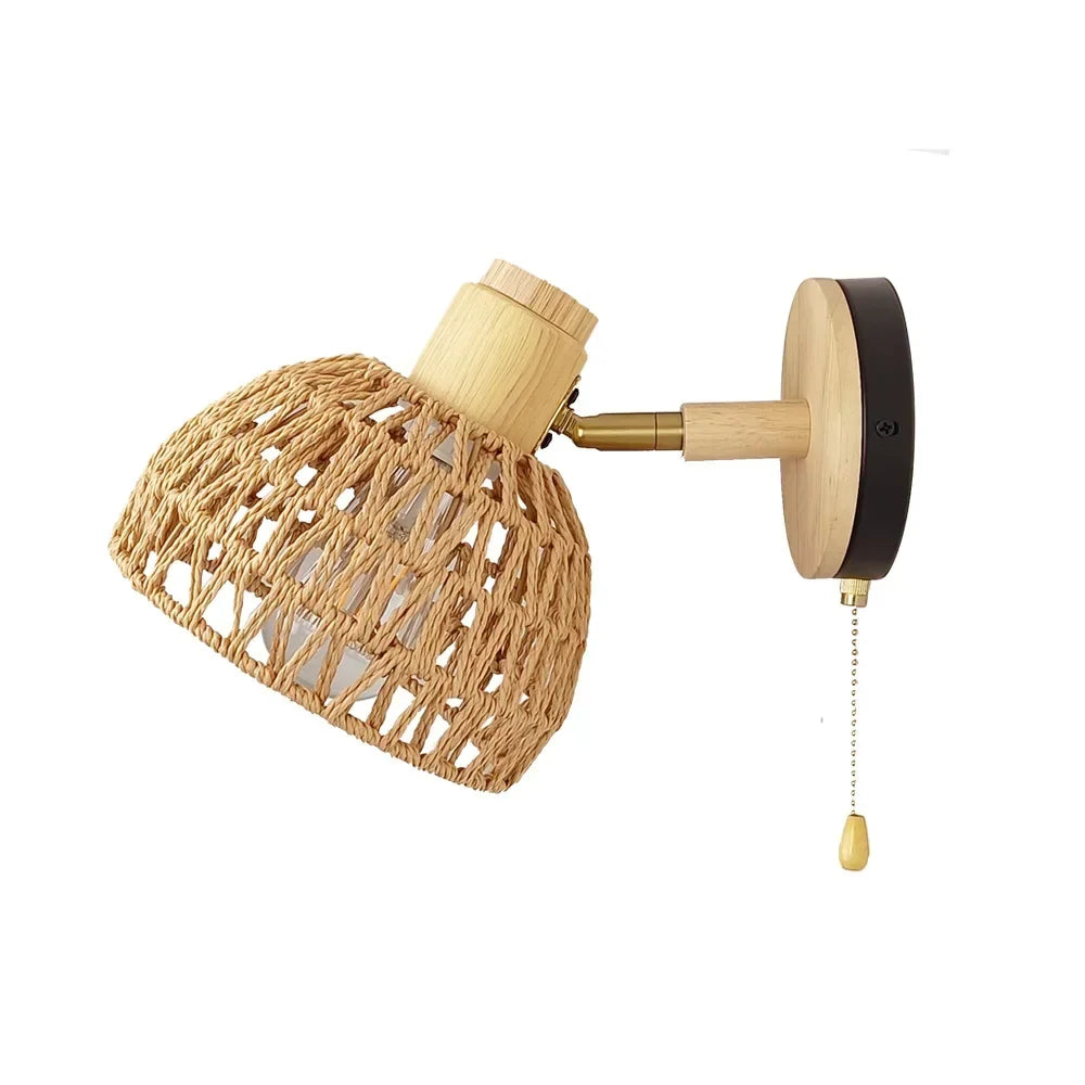 Wall Decor  Room Rattan Ancient Farmhouse Hemp Rope Japanese Woven Lamps Bedside Bedroom Living Room Rural Wall Lamp