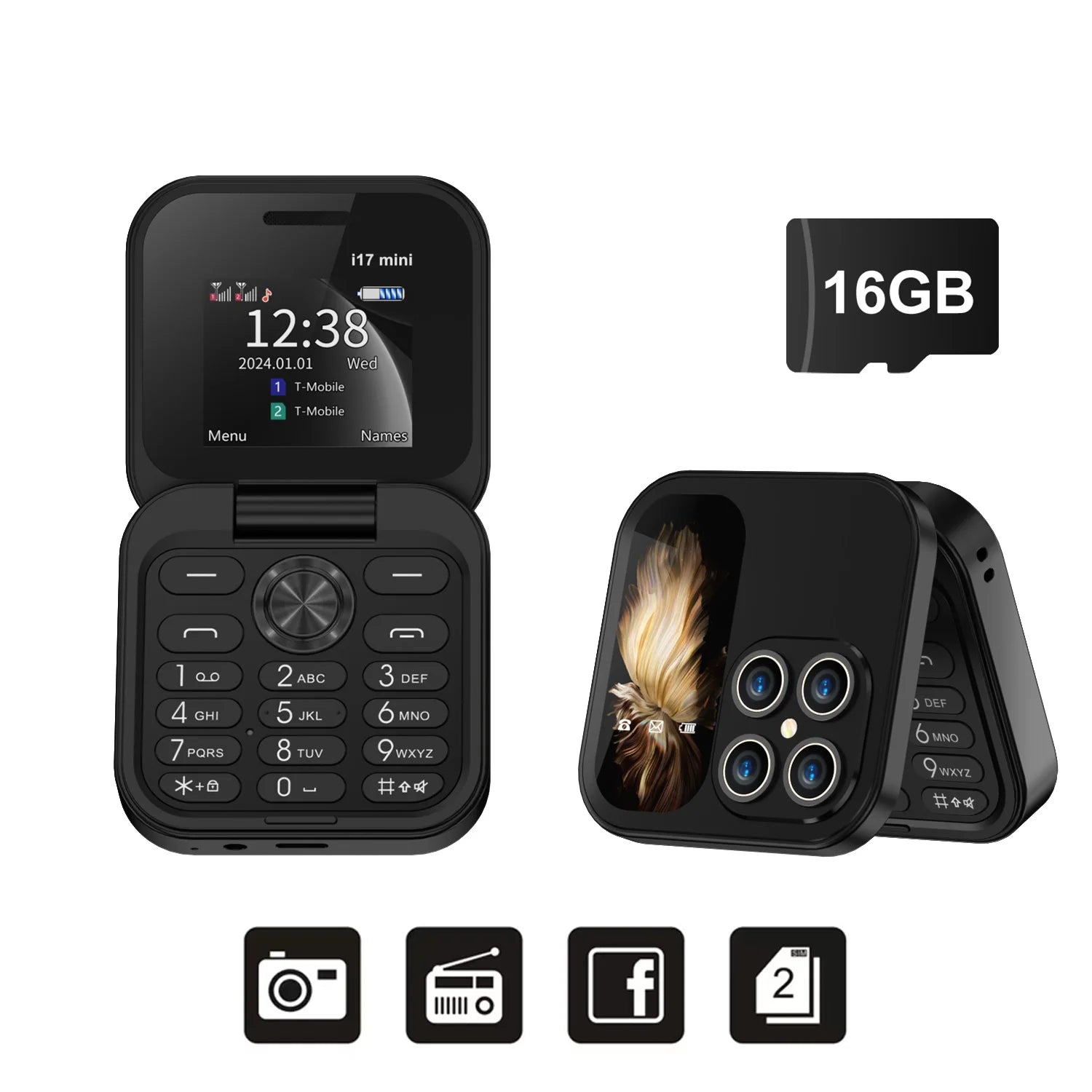 SERVO Mini Foldable Mobile Phone 2G Cellular 1.77" Display Speed Dial FM Radio Flashlight Magic Voice Dual SIM Flip Cellphones