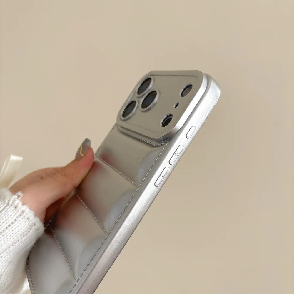 Luxury Down Jacket Silicone Shockproof Case For iPhone 17 Air 16 E 15 Plus 14 13 12 11 Pro Max Winter Colorful Soft Puffer Cover