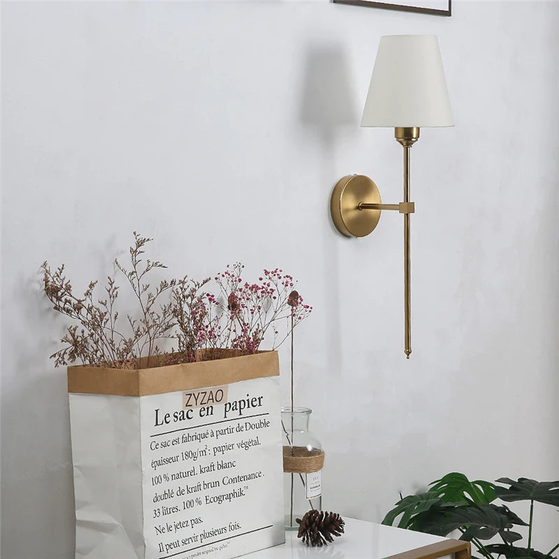 Modern American Wall Lamp for Bathroom Mirror Light Bedroom Room Decor Corridor Cloth shade Sconce 100V-220V Hard wired