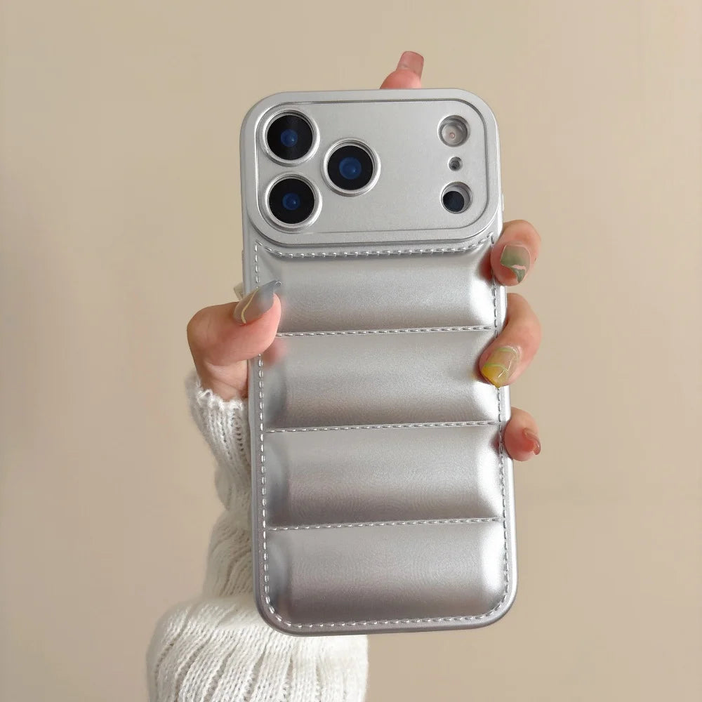 Luxury Down Jacket Silicone Shockproof Case For iPhone 17 Air 16 E 15 Plus 14 13 12 11 Pro Max Winter Colorful Soft Puffer Cover