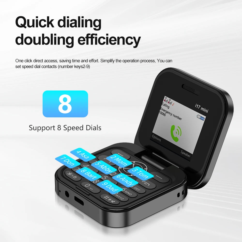 SERVO Mini Foldable Mobile Phone 2G Cellular 1.77" Display Speed Dial FM Radio Flashlight Magic Voice Dual SIM Flip Cellphones