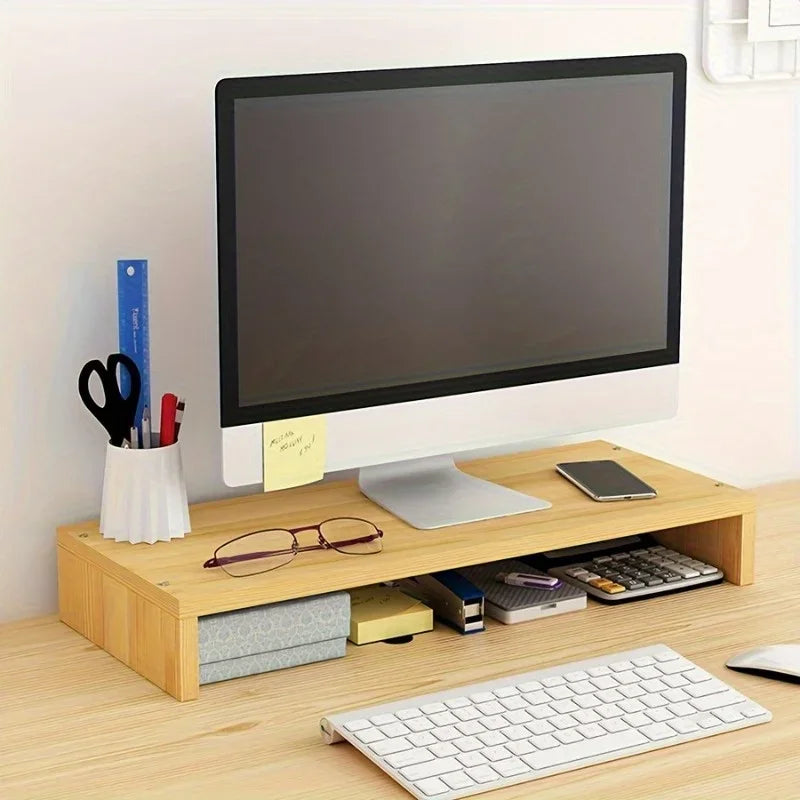 Stable Base Wood Desktop Computer Stand Eyesight Protection Protect Cervical Spine Office Laptop Riser Large Load Bearing