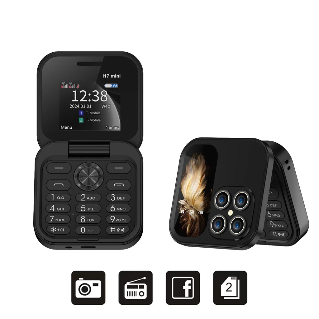 SERVO Mini Foldable Mobile Phone 2G Cellular 1.77" Display Speed Dial FM Radio Flashlight Magic Voice Dual SIM Flip Cellphones