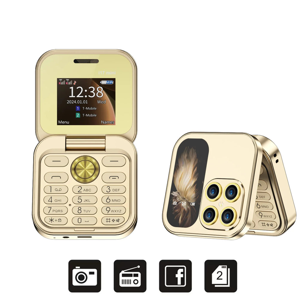 SERVO Mini Foldable Mobile Phone 2G Cellular 1.77" Display Speed Dial FM Radio Flashlight Magic Voice Dual SIM Flip Cellphones