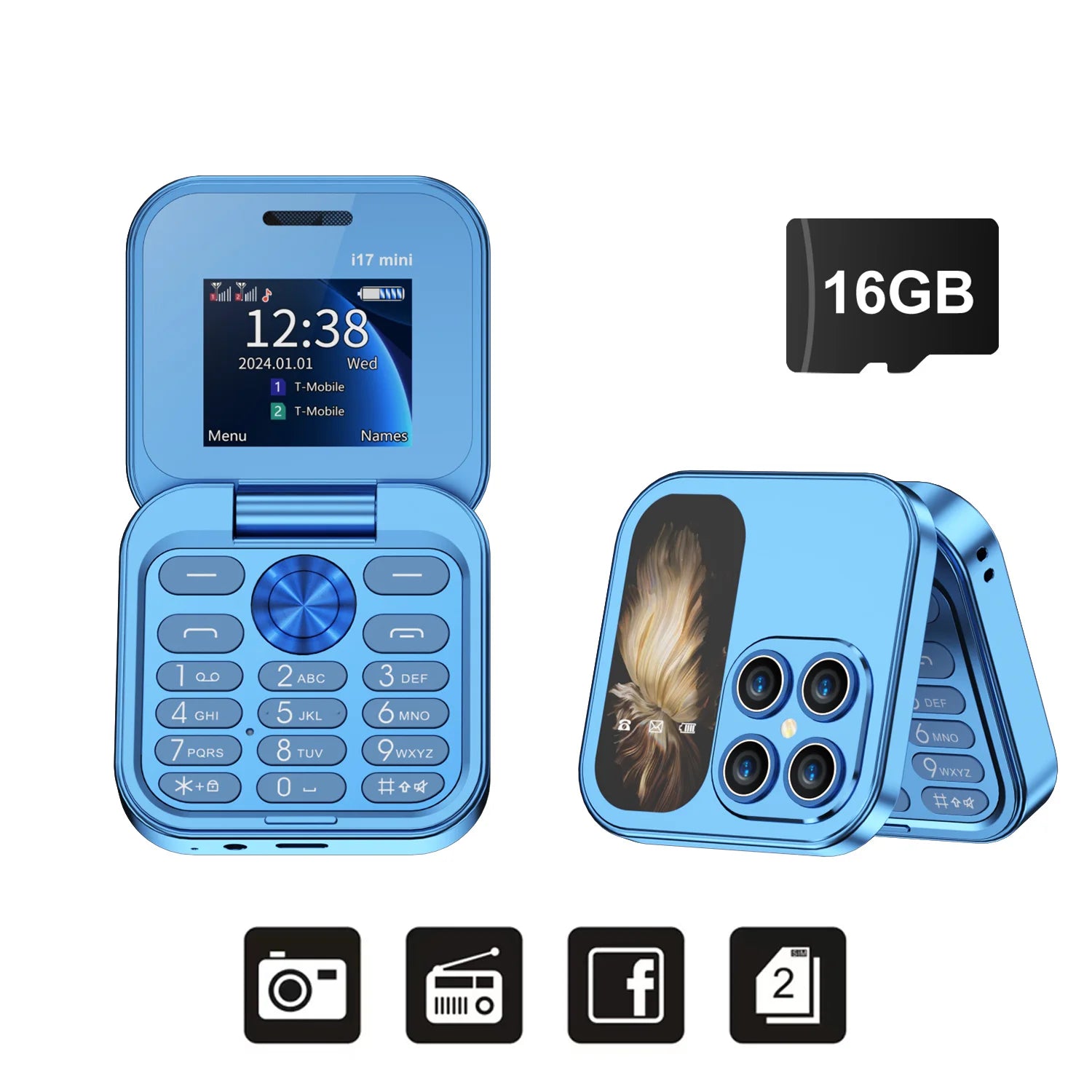 SERVO Mini Foldable Mobile Phone 2G Cellular 1.77" Display Speed Dial FM Radio Flashlight Magic Voice Dual SIM Flip Cellphones
