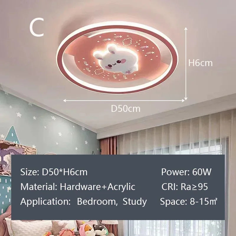 Ceiling Lights Kids Room Astronaut Boy Girl Bedroom Chandelier Princess Spaceman Rocket Rabbit Children's Lamps Home-appliance