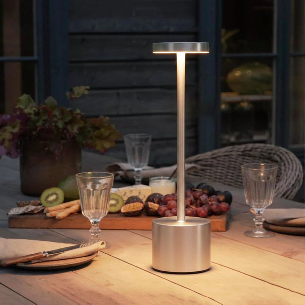 Silver Modern Table Lamp - Fast Charging