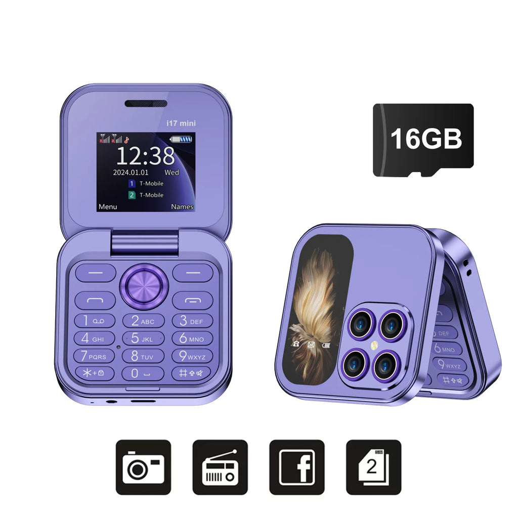 SERVO Mini Foldable Mobile Phone 2G Cellular 1.77" Display Speed Dial FM Radio Flashlight Magic Voice Dual SIM Flip Cellphones