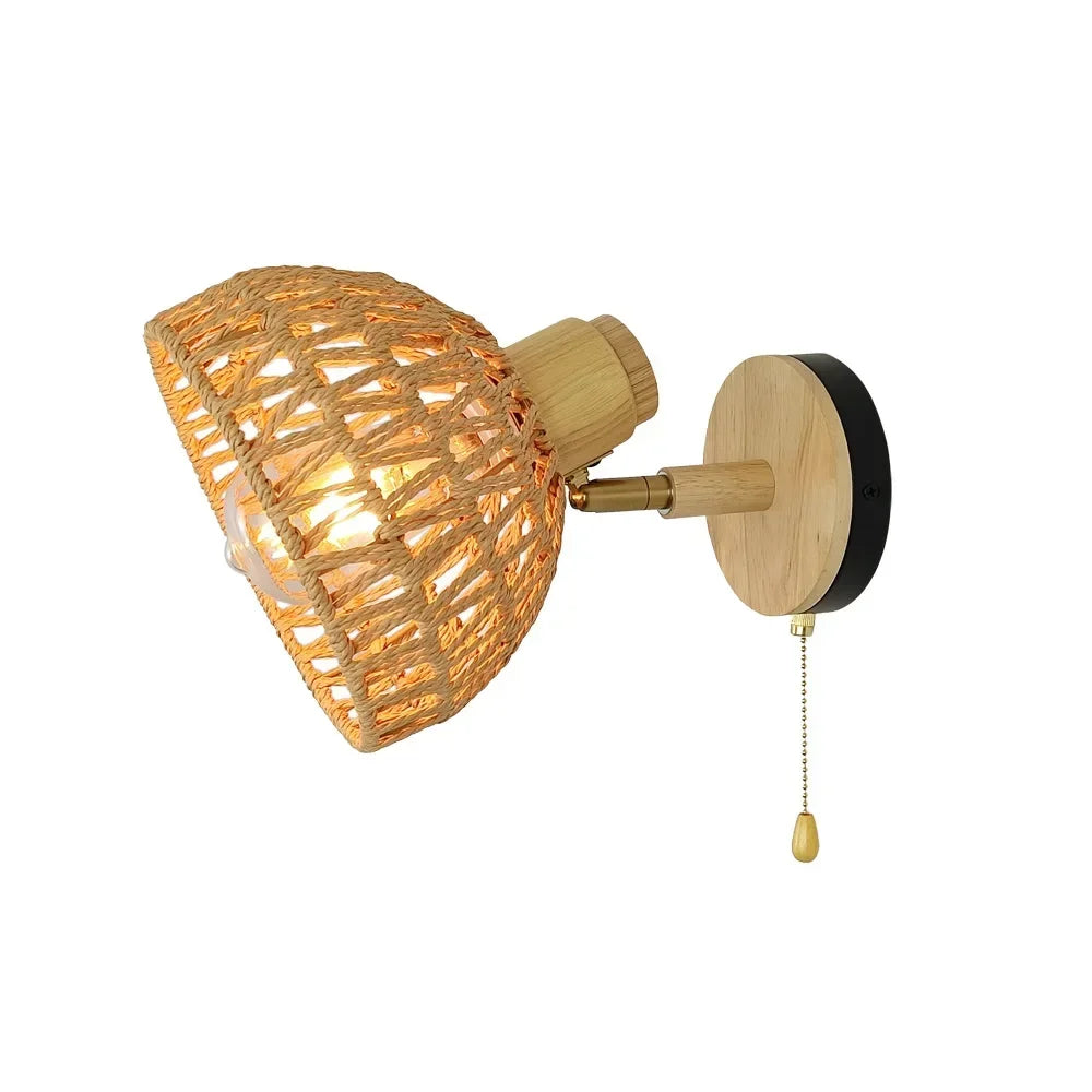 Wall Decor  Room Rattan Ancient Farmhouse Hemp Rope Japanese Woven Lamps Bedside Bedroom Living Room Rural Wall Lamp