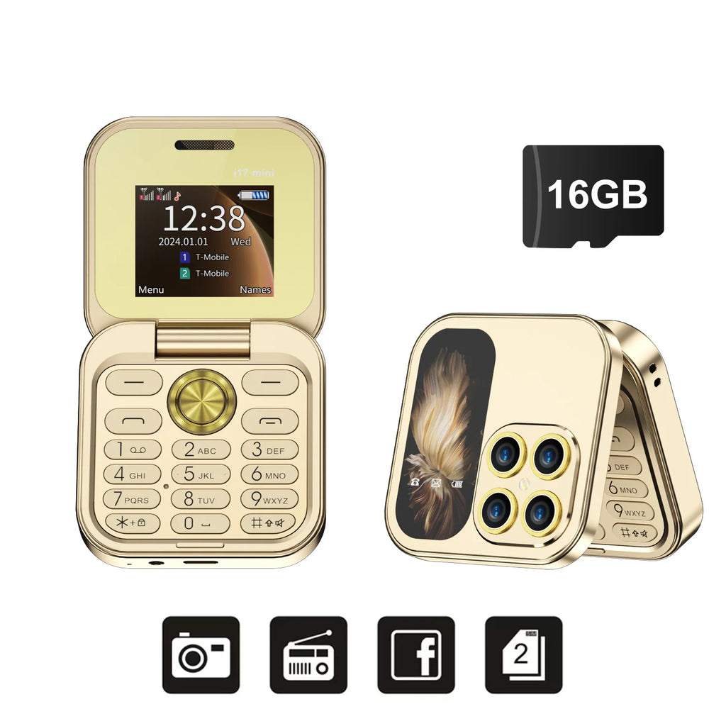 SERVO Mini Foldable Mobile Phone 2G Cellular 1.77" Display Speed Dial FM Radio Flashlight Magic Voice Dual SIM Flip Cellphones