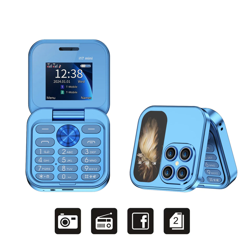 SERVO Mini Foldable Mobile Phone 2G Cellular 1.77" Display Speed Dial FM Radio Flashlight Magic Voice Dual SIM Flip Cellphones