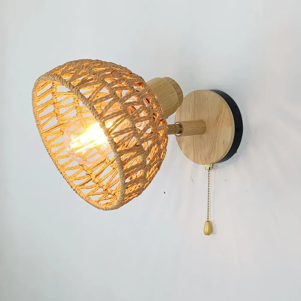 Wall Decor  Room Rattan Ancient Farmhouse Hemp Rope Japanese Woven Lamps Bedside Bedroom Living Room Rural Wall Lamp