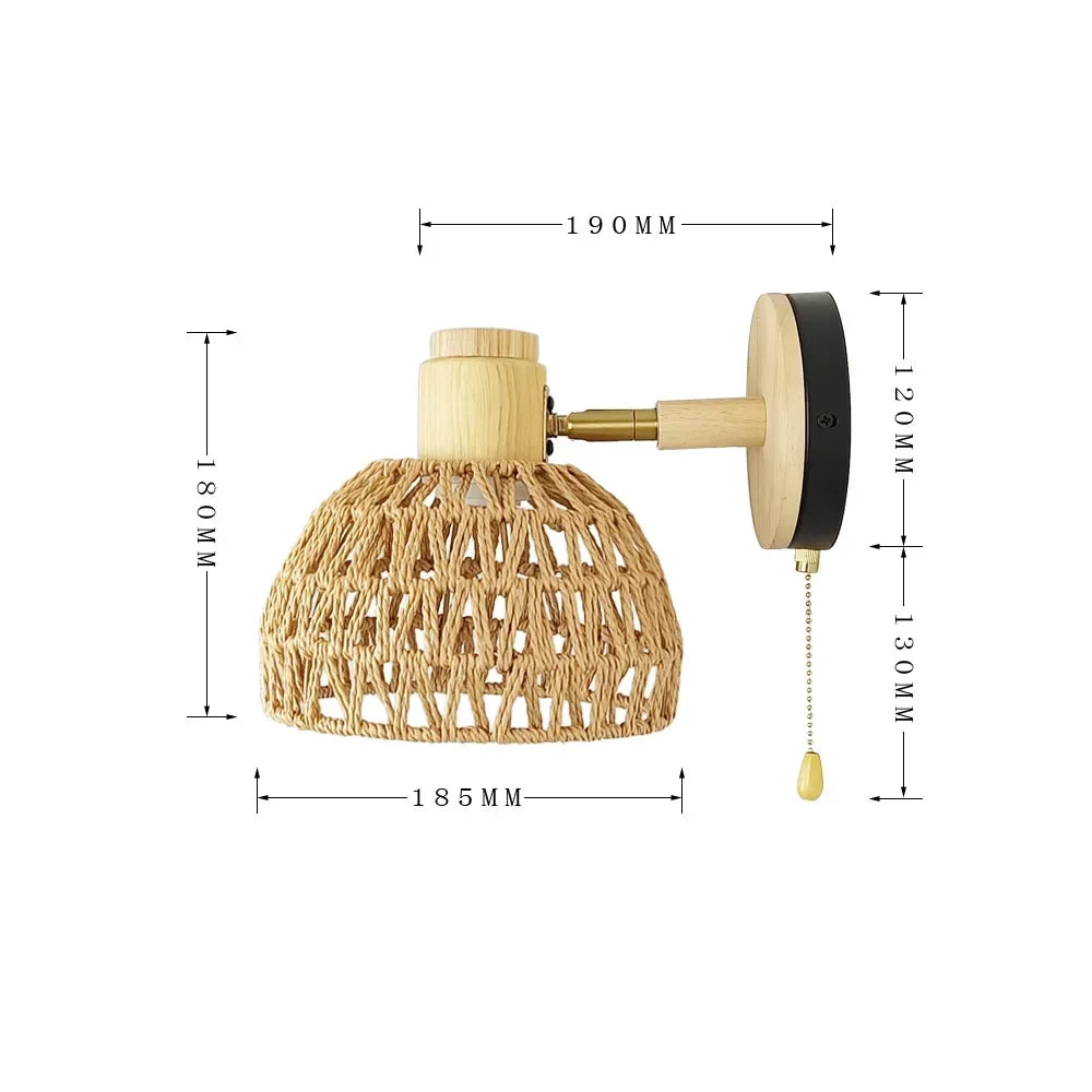 Wall Decor  Room Rattan Ancient Farmhouse Hemp Rope Japanese Woven Lamps Bedside Bedroom Living Room Rural Wall Lamp