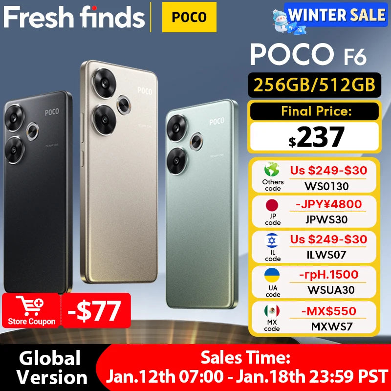World Premiere POCO F6 Smartphone Global Version Snapdragon®8s Gen 3 NFC 120Hz Flow AMOLED 90W Turbo Charging 5000mAh Battery