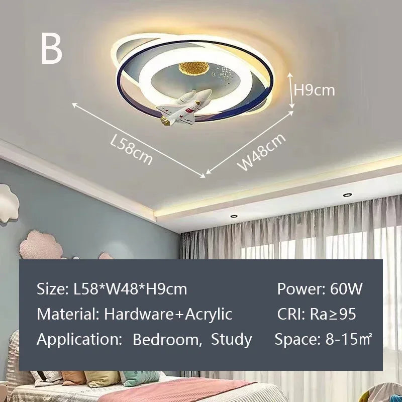 Ceiling Lights Kids Room Astronaut Boy Girl Bedroom Chandelier Princess Spaceman Rocket Rabbit Children's Lamps Home-appliance