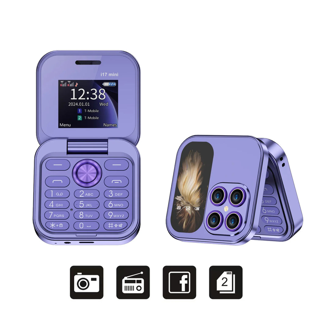 SERVO Mini Foldable Mobile Phone 2G Cellular 1.77" Display Speed Dial FM Radio Flashlight Magic Voice Dual SIM Flip Cellphones