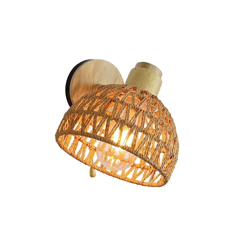 Wall Decor  Room Rattan Ancient Farmhouse Hemp Rope Japanese Woven Lamps Bedside Bedroom Living Room Rural Wall Lamp