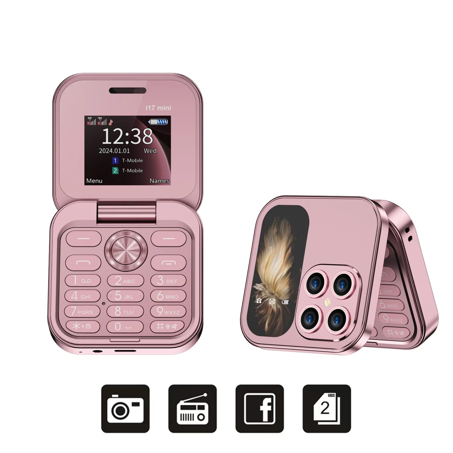 SERVO Mini Foldable Mobile Phone 2G Cellular 1.77" Display Speed Dial FM Radio Flashlight Magic Voice Dual SIM Flip Cellphones