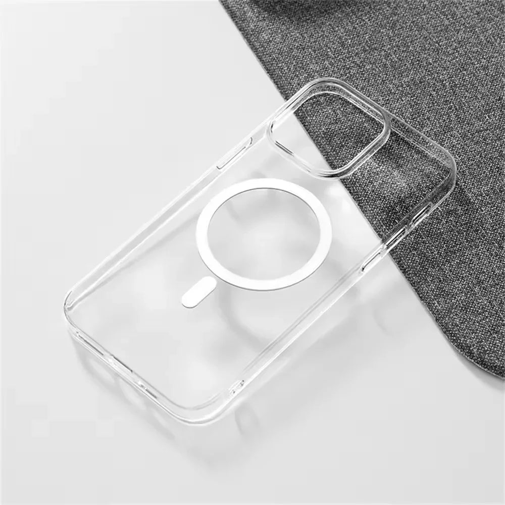 Ultra Thin Hard PC Transparent Magnetic Case For iPhone 17 Pro Max 16 15 14 Plus 13 12 Wireless Charge Clear for Magsafe Cover