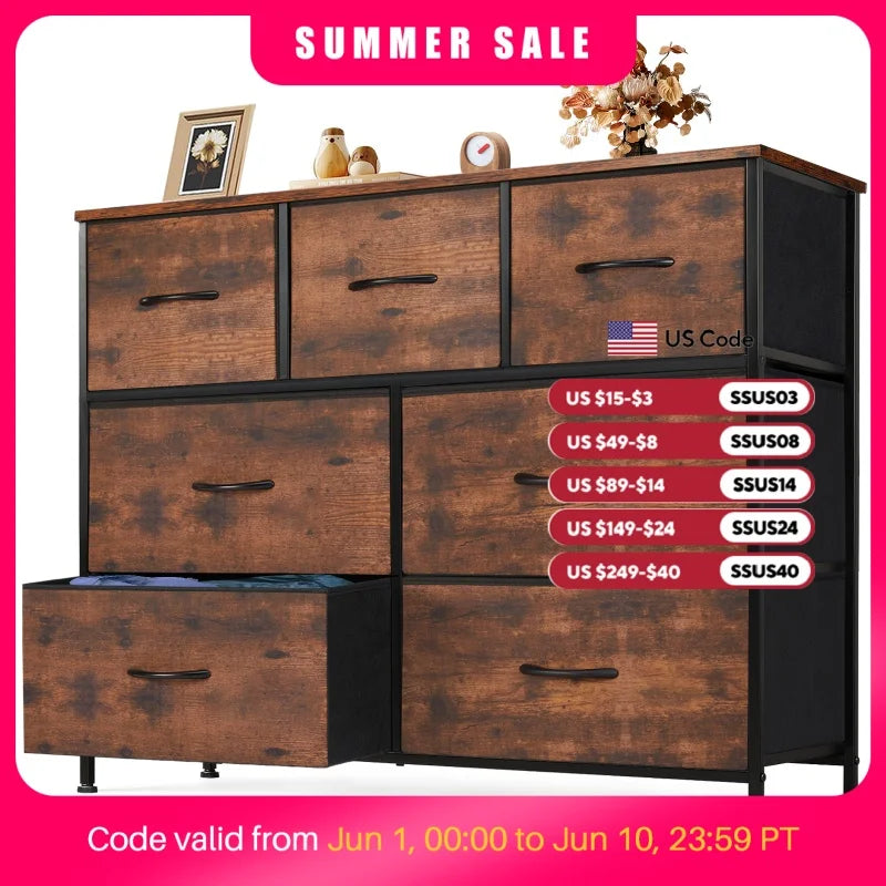 JHK Desser For Bedroom With 7 Fabric Drawers Organizer Storage Closet Chest Clothes For Living Room Display Cabinet Of Furniture