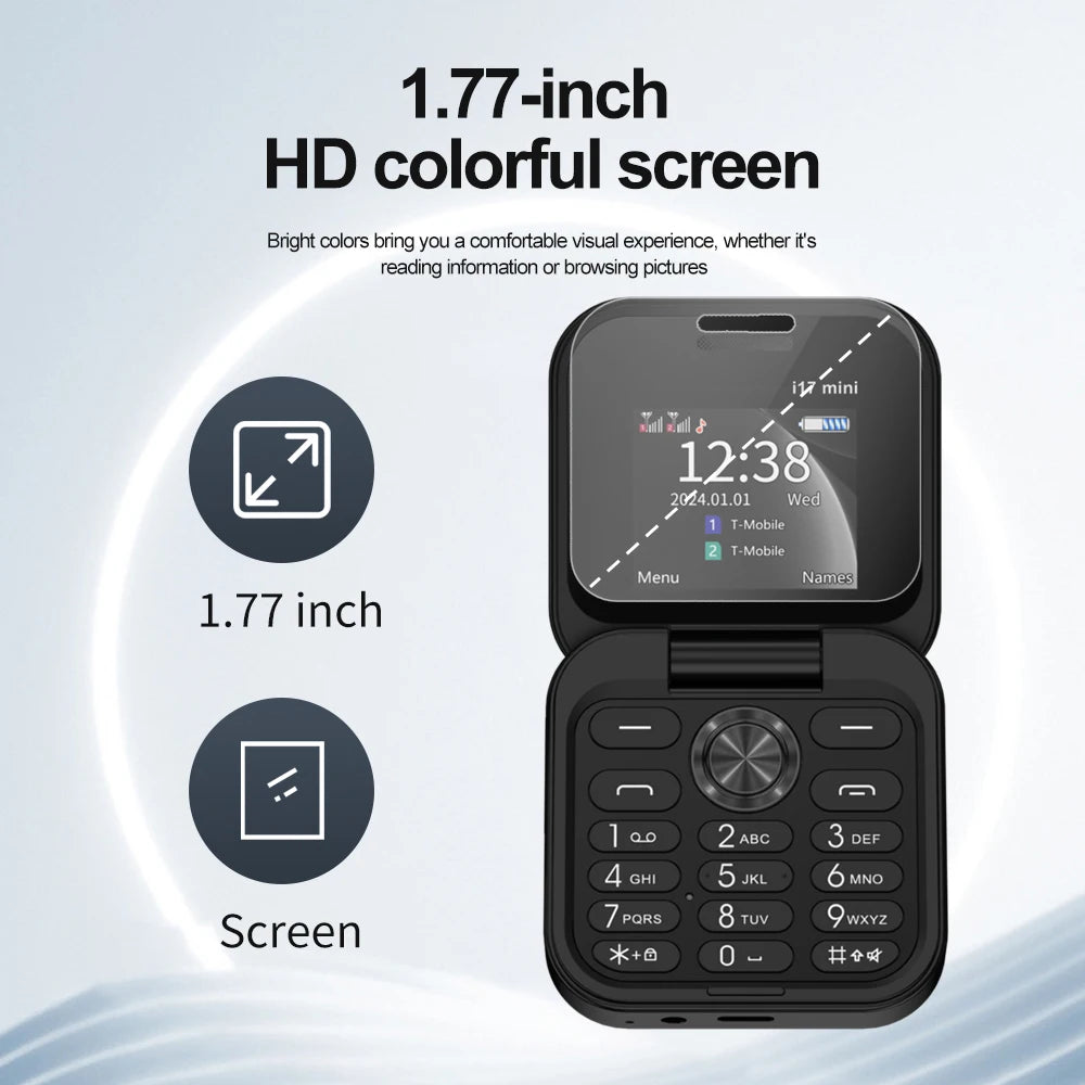 SERVO Mini Foldable Mobile Phone 2G Cellular 1.77" Display Speed Dial FM Radio Flashlight Magic Voice Dual SIM Flip Cellphones