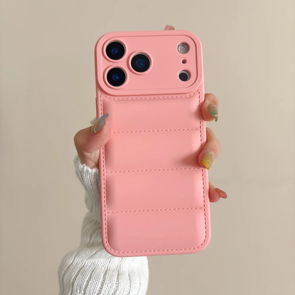 Luxury Down Jacket Silicone Shockproof Case For iPhone 17 Air 16 E 15 Plus 14 13 12 11 Pro Max Winter Colorful Soft Puffer Cover