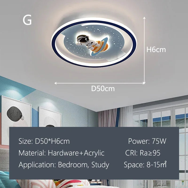 Ceiling Lights Kids Room Astronaut Boy Girl Bedroom Chandelier Princess Spaceman Rocket Rabbit Children's Lamps Home-appliance