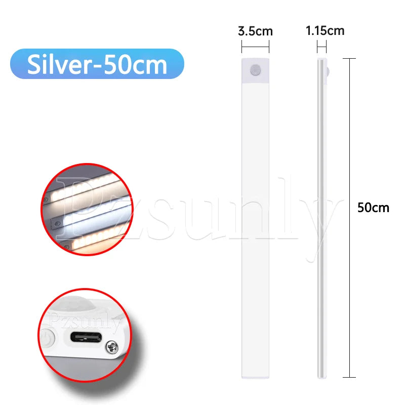 Night light LED Cabinet Light USB Rechargeable Motion Sensor Light Suitable For Kitchen Wardrobe Cabinet Lighting 30cm/40cm/50cm