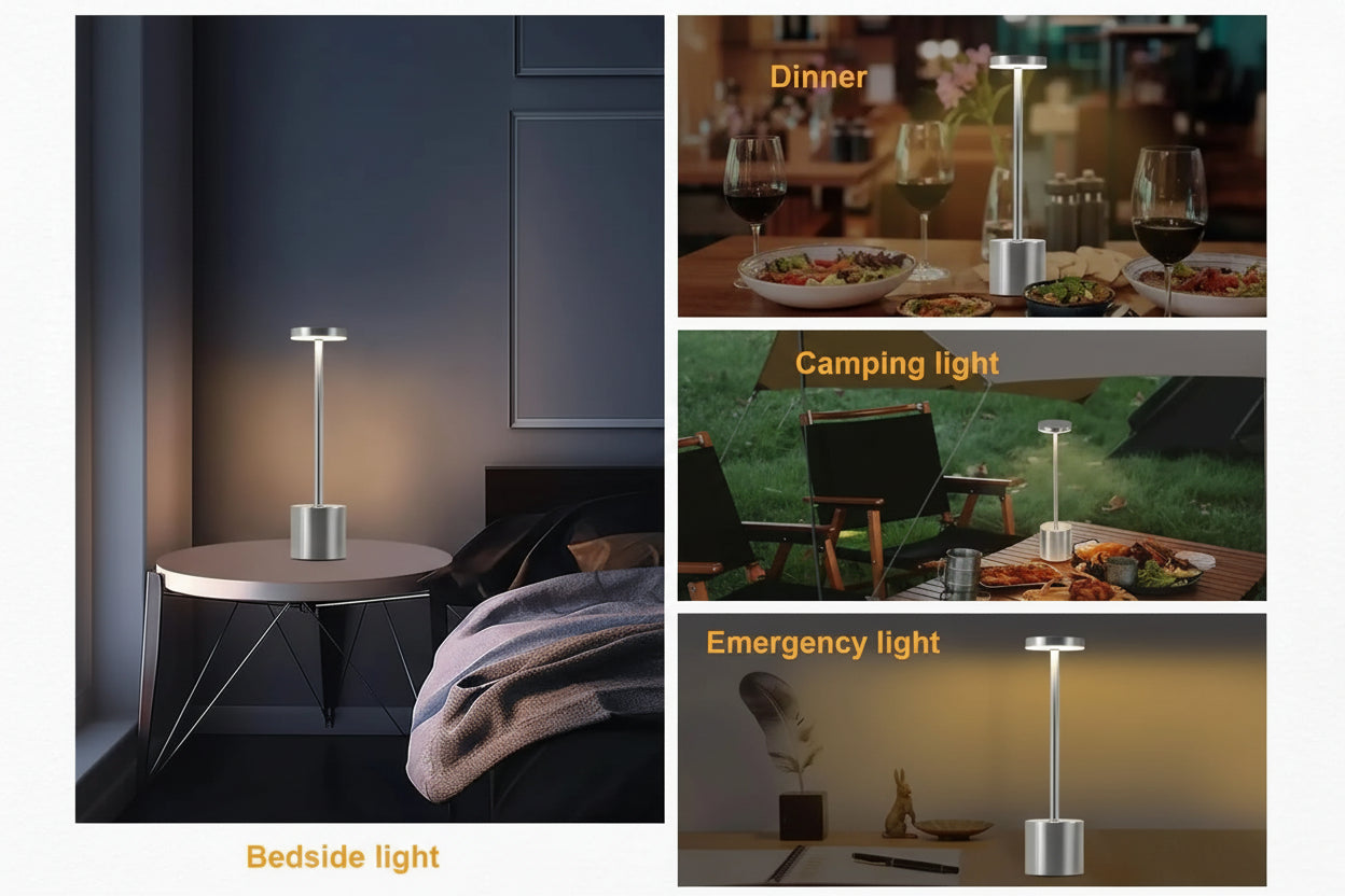 Silver Modern Table Lamp - Fast Charging
