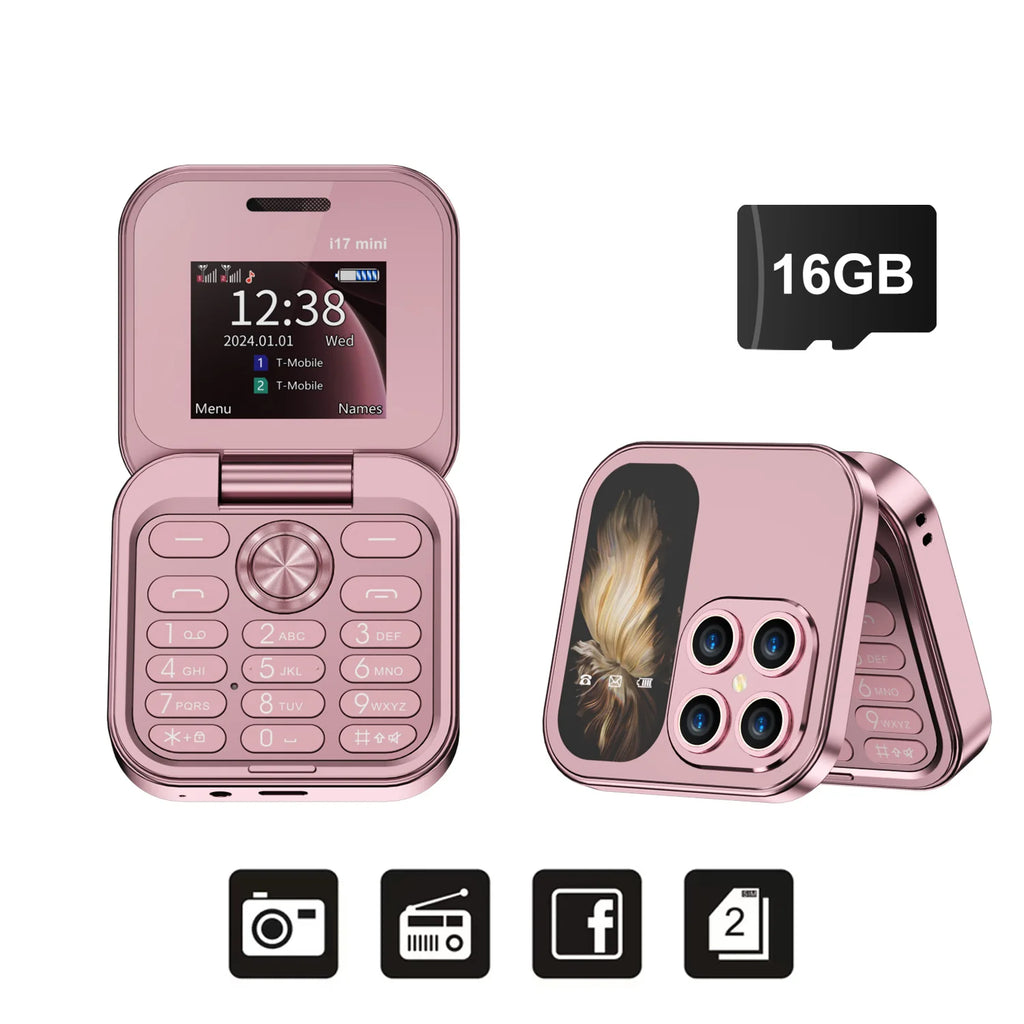 SERVO Mini Foldable Mobile Phone 2G Cellular 1.77" Display Speed Dial FM Radio Flashlight Magic Voice Dual SIM Flip Cellphones