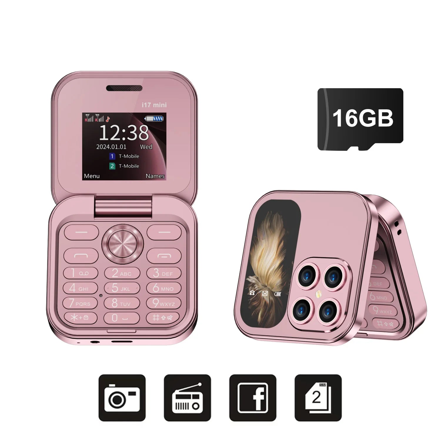 SERVO Mini Foldable Mobile Phone 2G Cellular 1.77" Display Speed Dial FM Radio Flashlight Magic Voice Dual SIM Flip Cellphones