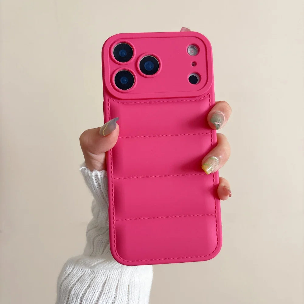 Luxury Down Jacket Silicone Shockproof Case For iPhone 17 Air 16 E 15 Plus 14 13 12 11 Pro Max Winter Colorful Soft Puffer Cover
